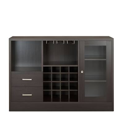47" Espresso Solid Wood Frame With Five Shelves And Two Drawers - 47" x 16" x 33"