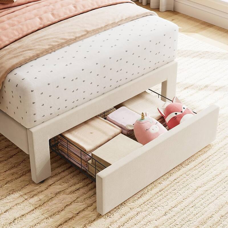 Twin Upholstered Platform Bed Frame with Wave Headboard, Wood Slats, No Box Spring Needed, for Kids or Teens