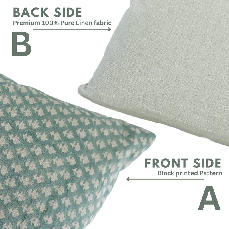 Fabdivine Block Print 12x20 Inch Pillow Cover Pure Linen Floral Farmhouse Decor Accent for Brown Soft, Cushion Case, Kanak Buti