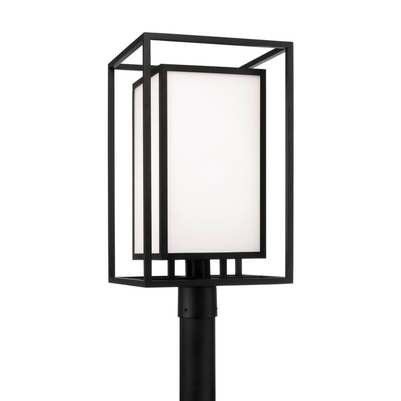 12.50"W x 22.25"H 1-Light Outdoor Modern Square Rectangle Post Lantern in Black with Soft White Glass - 12.5"W x 22.25"H - Black - 12.5"W x 22.25"H