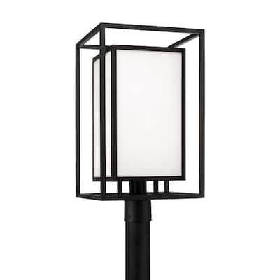 12.50"W x 22.25"H 1-Light Outdoor Modern Square Rectangle Post Lantern in Black with Soft White Glass - 12.5"W x 22.25"H