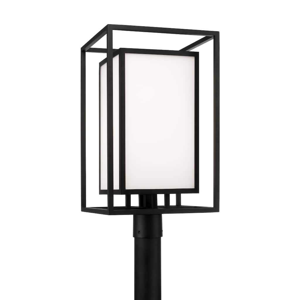 12.50"W x 22.25"H 1-Light Outdoor Modern Square Rectangle Post Lantern in Black with Soft White Glass - 12.5"W x 22.25"H
