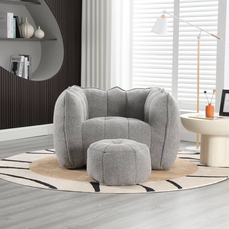Soft Bean Bag Chair with High Resilient Foam for Adults, Comfortable Square Lazy Sofa with Footstool for Living Room
