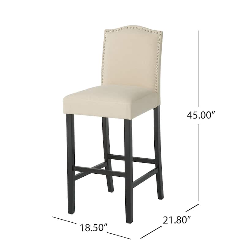 Marky Barstool Chair Set of 2, Arched Back and Footrest, Beige Fabric