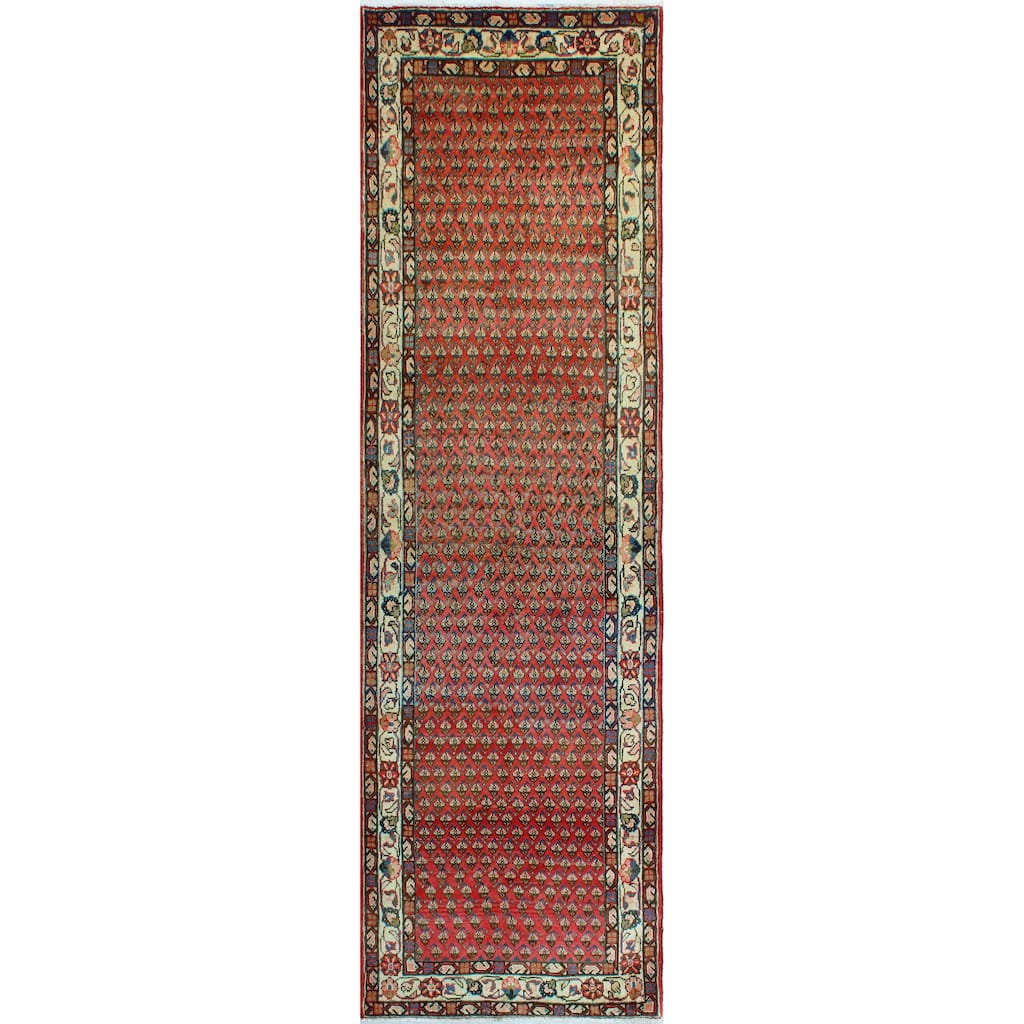 Fine Vintage Distressed Atif Raz Rust/Ivory Runner - 3'3" x 10'10"