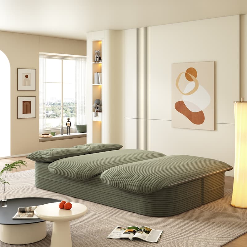 78.7" Corduroy Convertible Sofa Bed with 2 Pillows, Modern 2-in-1 Foldable Loveseat Couch, Deep Seat Floor Sleeper Sofa