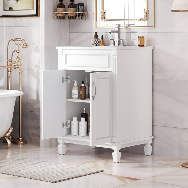 24'' Freestanding Bathroom Vanity with White Integrated Ceramic Sink - 24'' x 18.4'' x 33.8''