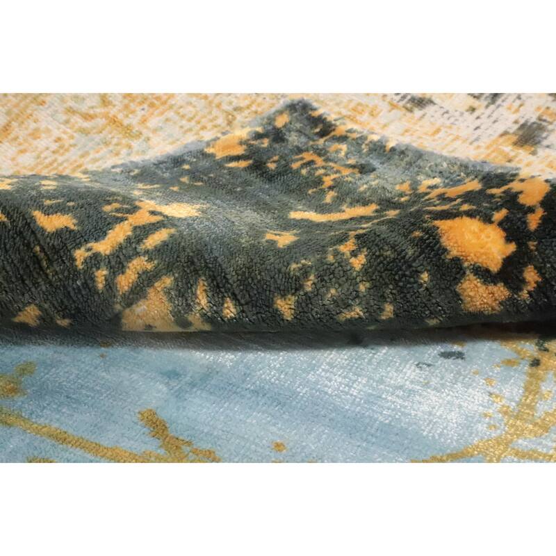 Hand Knotted Oriental Viscose Silk Carpet Modern Pictorial Oranges & Rust Abstract Area Rug - 7' 10'' X 5' 8''