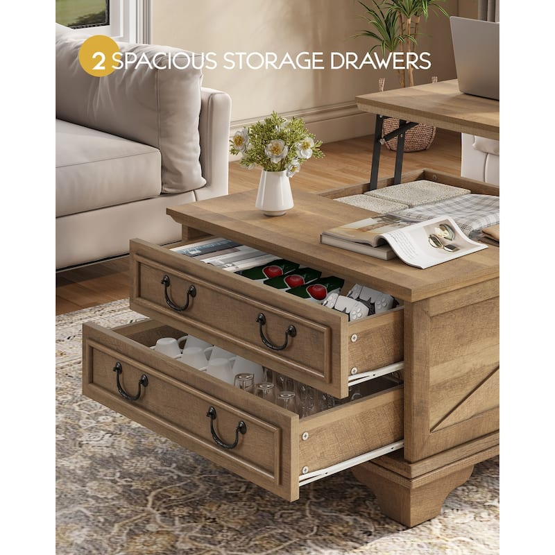 Moasis Farmhouse 31" Lift Top Square Coffee Table with 2 Drawers and Hidden Storage