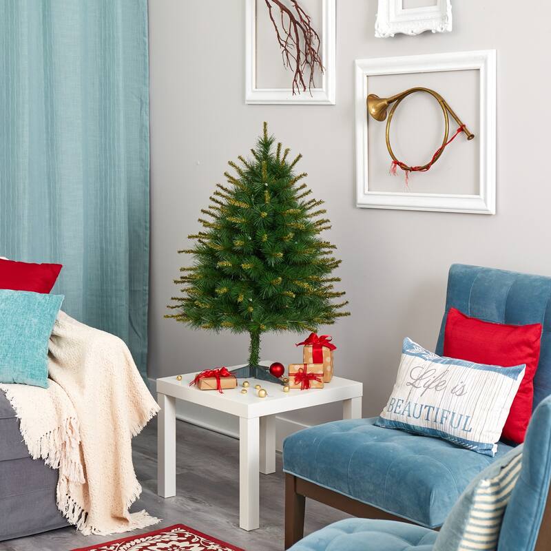 3Ft Artificial Christmas Tree with Lights - Pre-Lit Holiday Decor, Compact Small Tree for Home - Green - 36