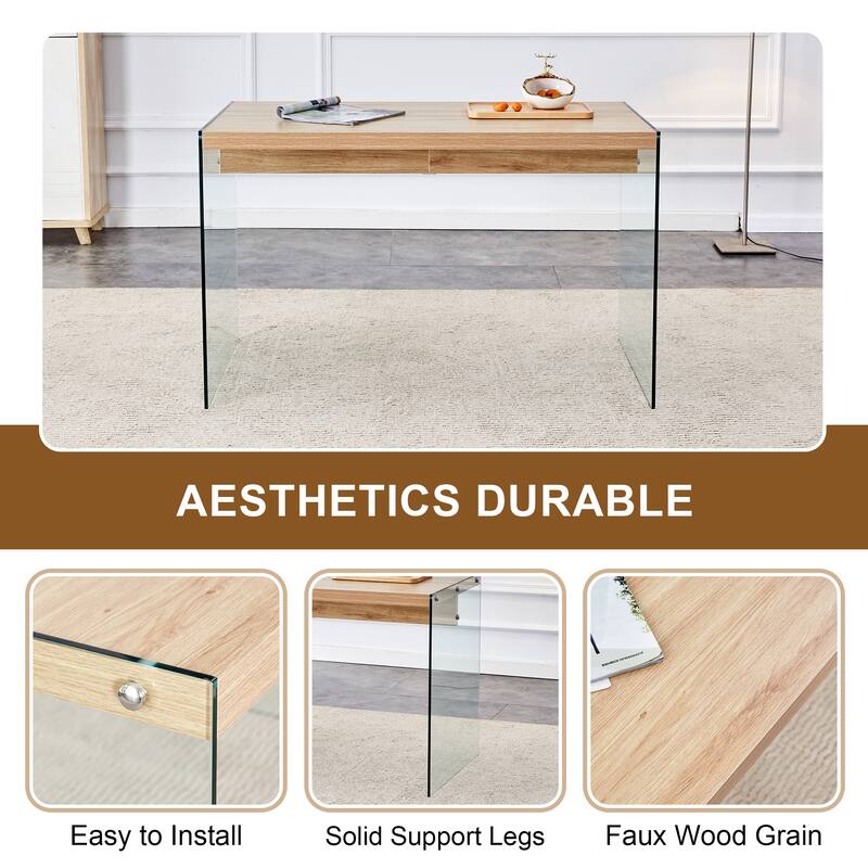 Roomfitters Modern Coffee Table with MDF Top and Dual Tempered Glass Panels for Elegant and Sturdy Living Room Use, Wood