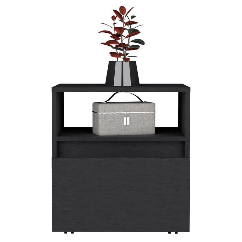 Compact White Nightstand with Handle-Free Drawer and Divided Shelf - 20.4" Height