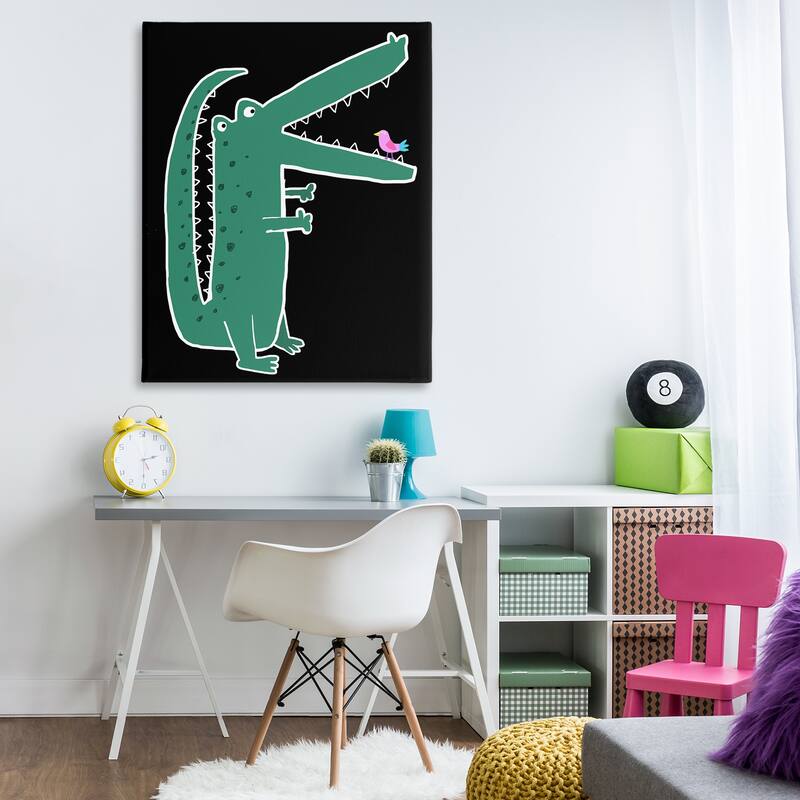 Stupell Alligator & Bird on Black Canvas Wall Art Design By Carla Daly