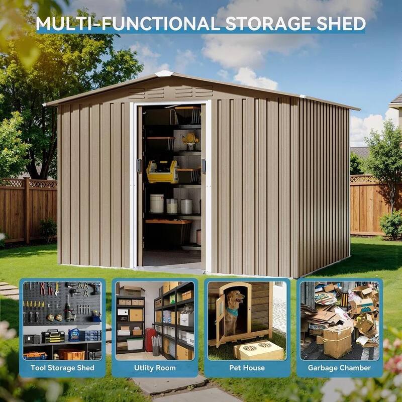 Kullavik Outdoor Metal Storage Shed with Floor and Lockable Sliding Door