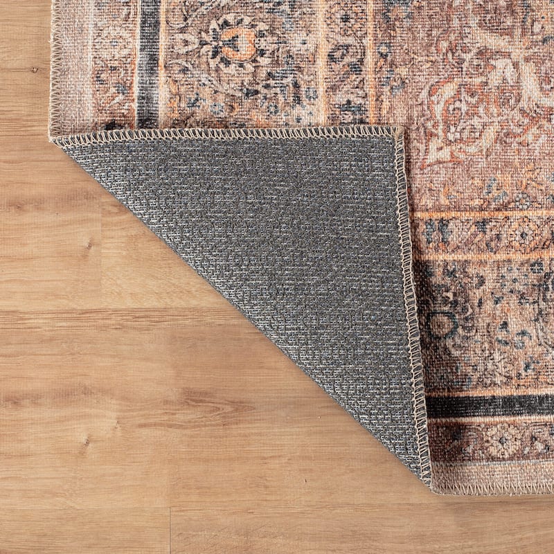Black Traditional Flat Pile Rug - Washable and Pet Friendly, Non-Slip Surface
