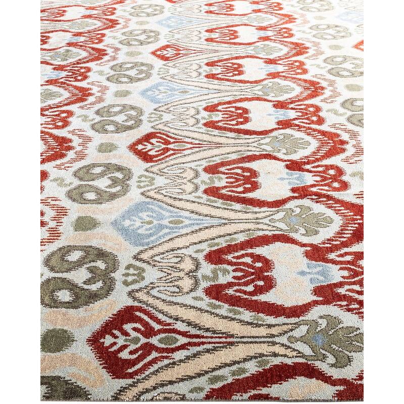 Ikat One-of-a-Kind Hand-Knotted Area Rug - Green, 8' 2" x 10' 1" - 8' 2" x 10' 1"