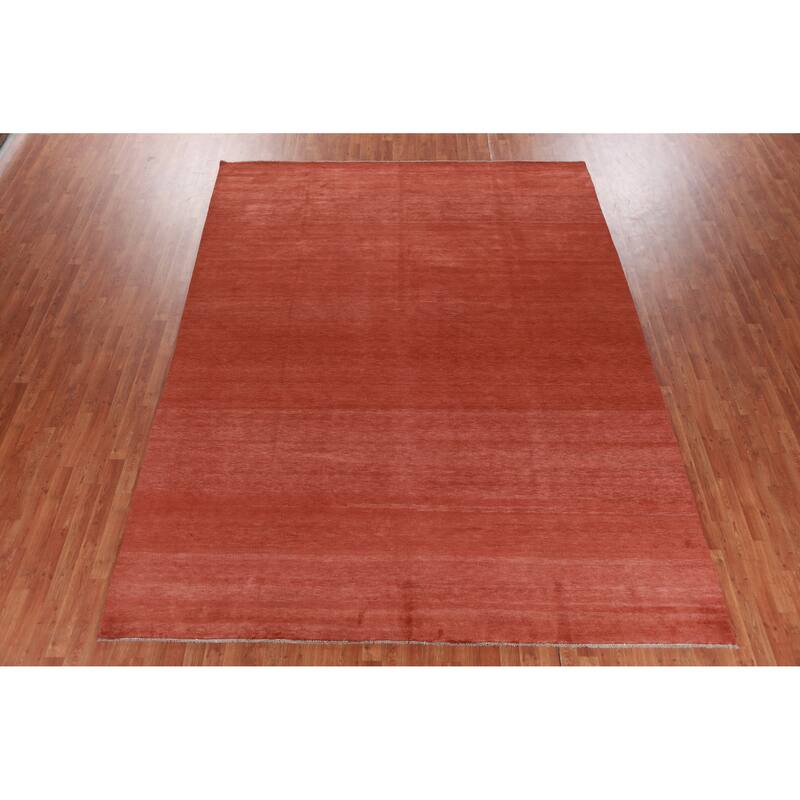 Hand Knotted Oriental 100% Wool Carpet Modern Solid Oranges & Rust Gabbeh Area Rug - 11' 10'' X 9' 1''