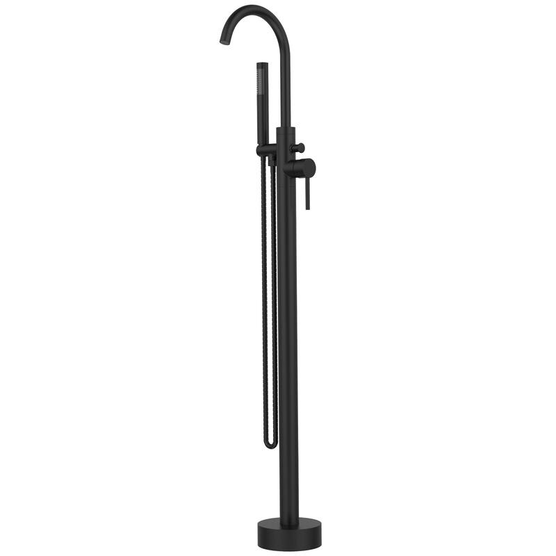 Freestanding Bathtub Faucet Tub Floor Mount Bathroom Faucets Single Handle with Hand Shower High Flow Rate Max 6 GPM - Matt Black