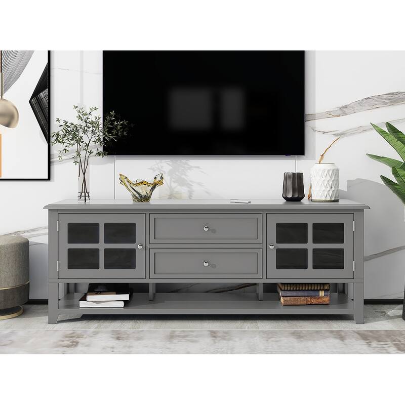 Roomfitters TV Stand for 60" TVs, Media Console with Storage Compartments, Modern Entertainment Center for Living Room, Grey