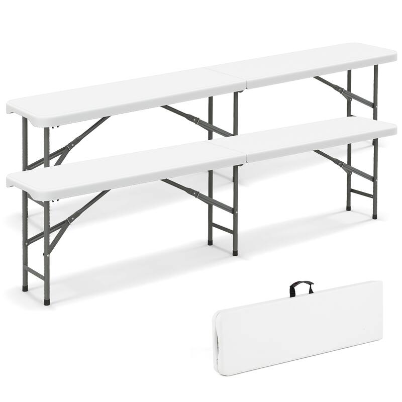 Gymax 2PCS 6 ft Plastic Folding Bench w/ 1320 LBS Capacity Handle & - White