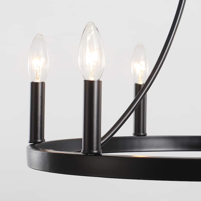 6-Light Farmhouse Candle Circle Hanging Wagon Wheel Chandelier Lighting for Kitchen Island