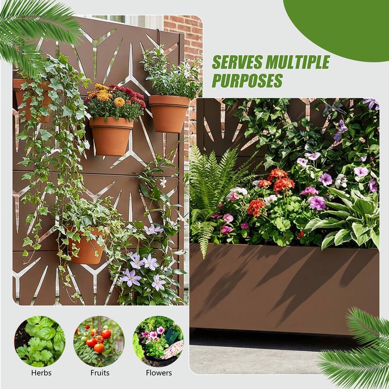 Metal Galvanized Planter Box with Trellis Privacy Screen Lockable Wheels