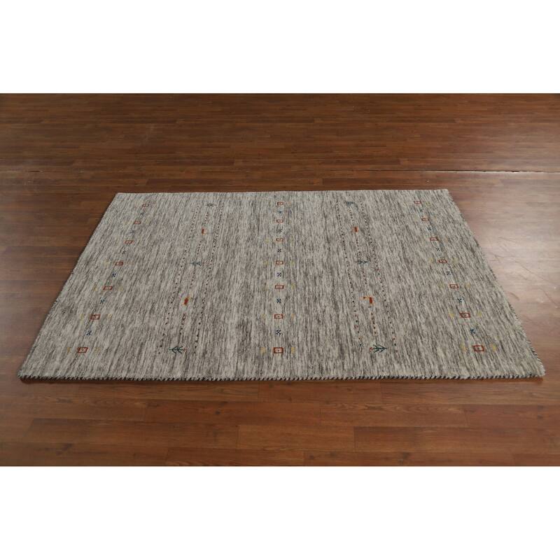 Hand Knotted Oriental 100% Wool Carpet Tribal Animal Pictorial Beige & Ivories Gabbeh Area Rug - 5' 11'' X 4' 1''
