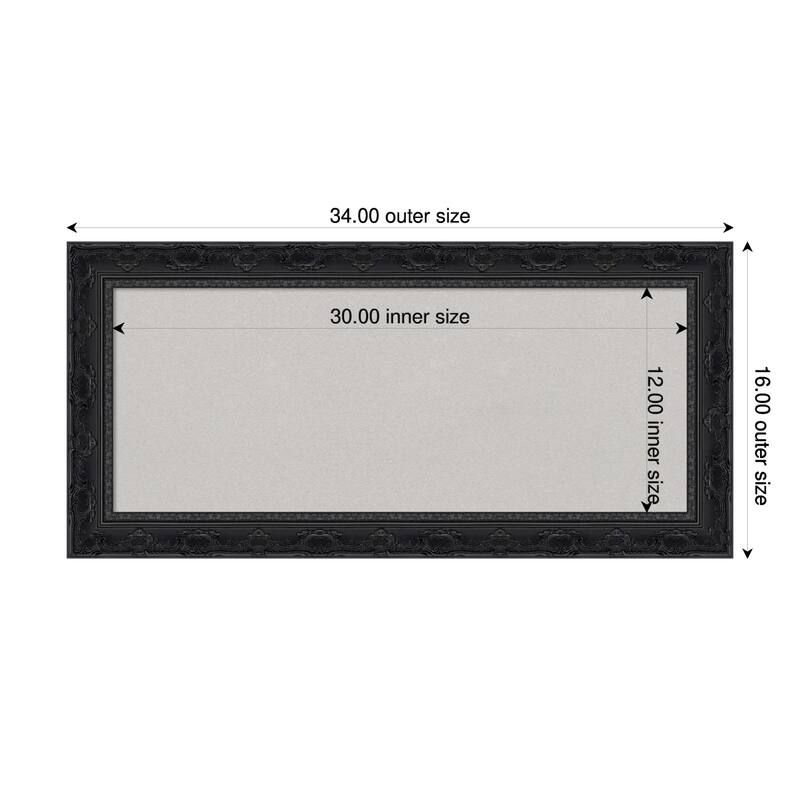 Filigree Gloss Black Framed Cork Board - Bulletin Board, Organization Board, Pin Board - Grey - 34 x 16 in