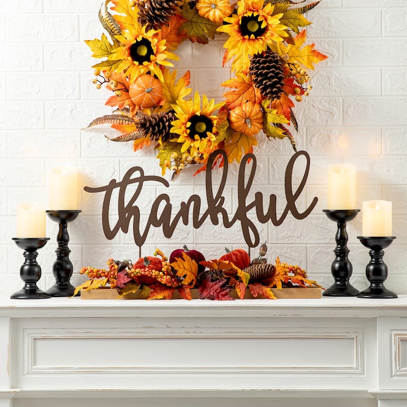 Glitzhome 24" Metal Fall Floral Candle Holder Center Piece