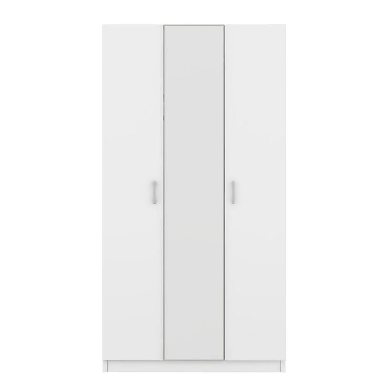 Modern 3 Door Wardrobe with Mirror, 3 Drawers, Hanging Rod - N/A