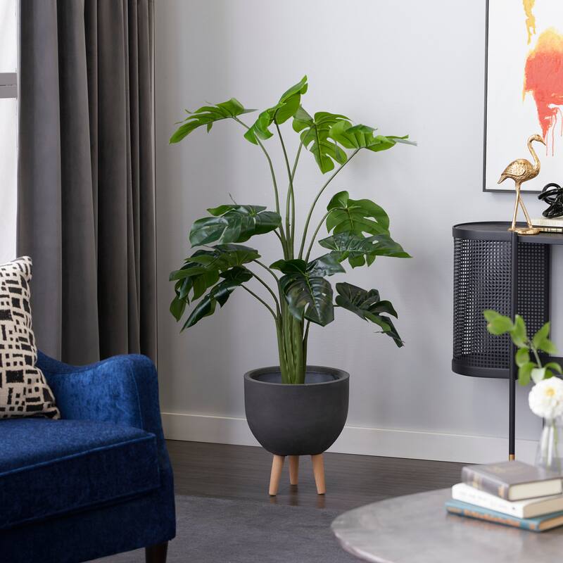Faux Foliage Monstera Artificial Plant with Realistic Leaves and Black Plastic Pot - Green - Roche River Decor