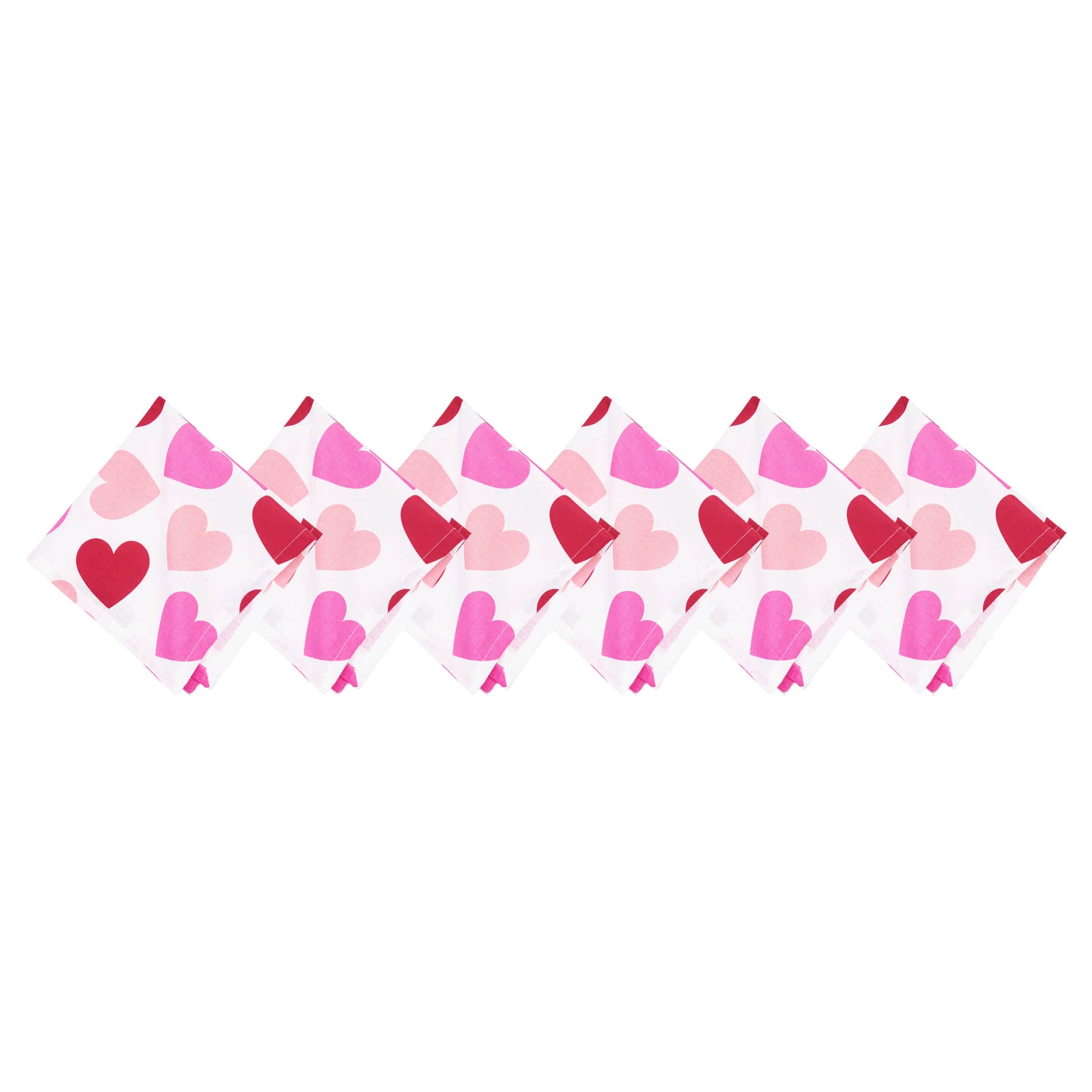 Love You More Valentine's Day Hearts 100% Cotton Set of 6 Cloth Napkins