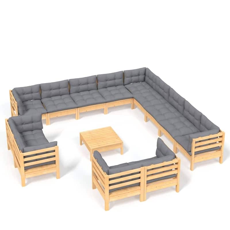 vidaXL Solid Pinewood Patio Lounge Set 14 Piece with Cushions Multi Colors
