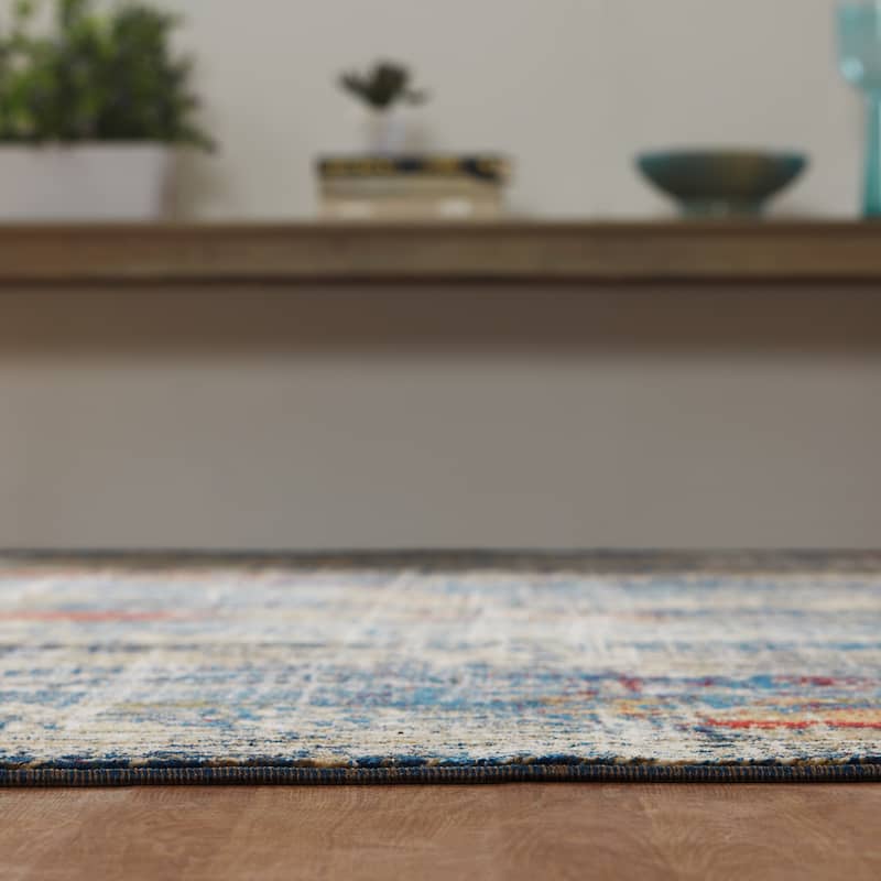 Porch & Den Hoffman Distressed Blue Abstract Area Rug