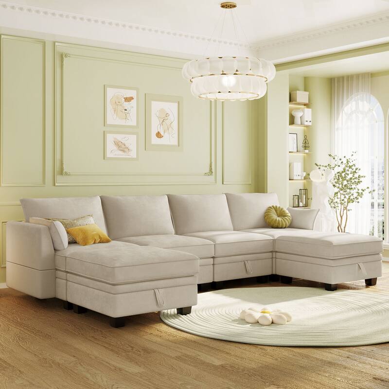 Large Modular Sectional Sofa, Convertible Sofa Bed w/Storage Seat Bed