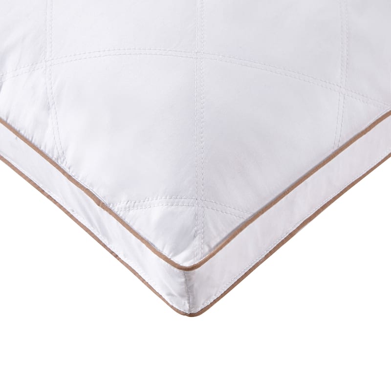 Goose Feather Down Pillows Diamond Quilted Fabric with Gusset - White