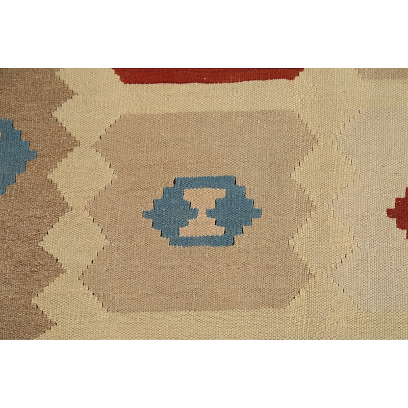 Hand-Woven Geometric Kilim Persian Accent Rug Handmade Wool Carpet - 3'2"x 4'11"