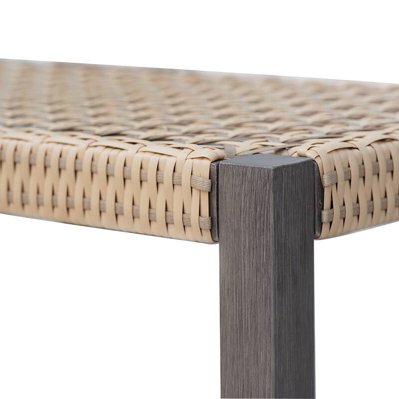Outdoor Wicker Bench with Rack In Full Iron Frame With Woodgrain