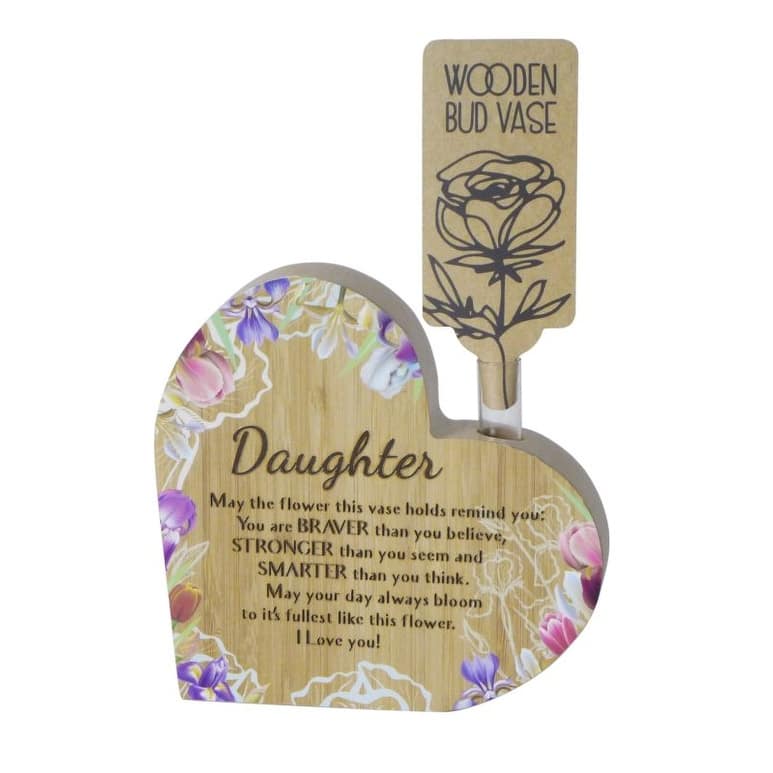 Heart With Text - Daughter Wooden Bud Vase