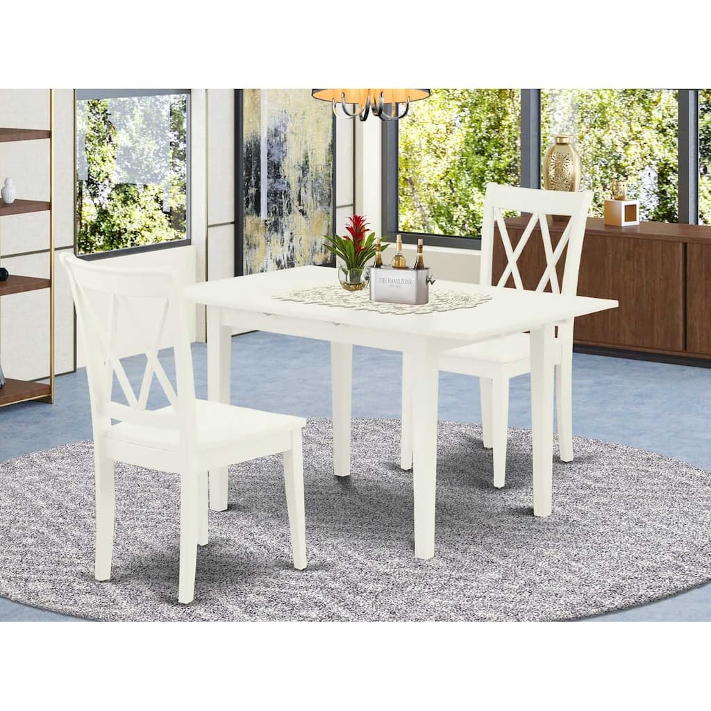 HomeStock 3-Piece Linen White Finish Rectangular Solid Wood Top with Butterfly Leaf Dining Table Set