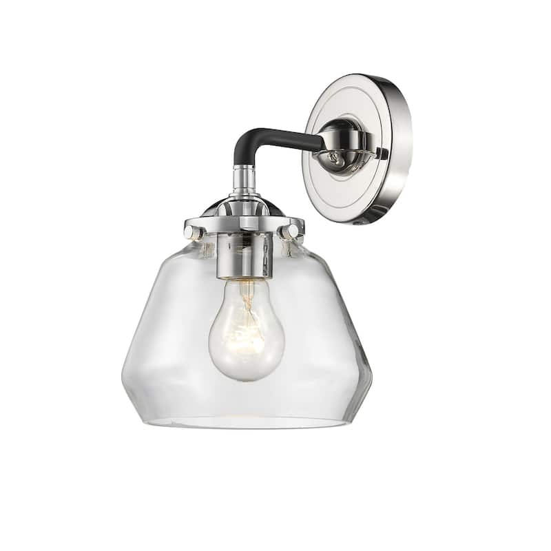 Innovations Lighting Fulton Single Light 9" Tall Bathroom Sconce - Black Polished Nickel / Clear