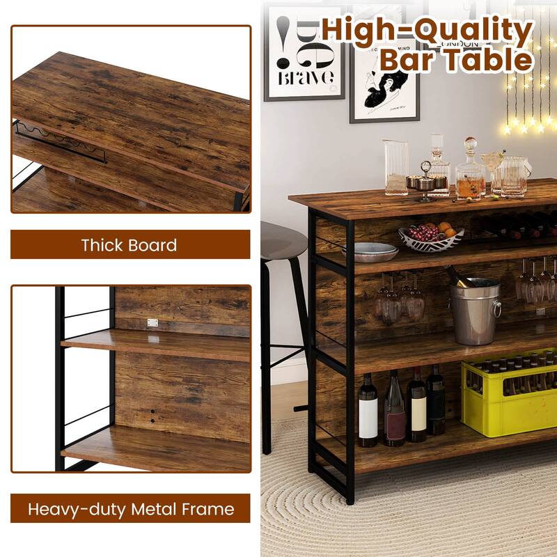 Costway Kitchen Island, 4-Tier Mini Bar Table Height Pub Table with - See Details