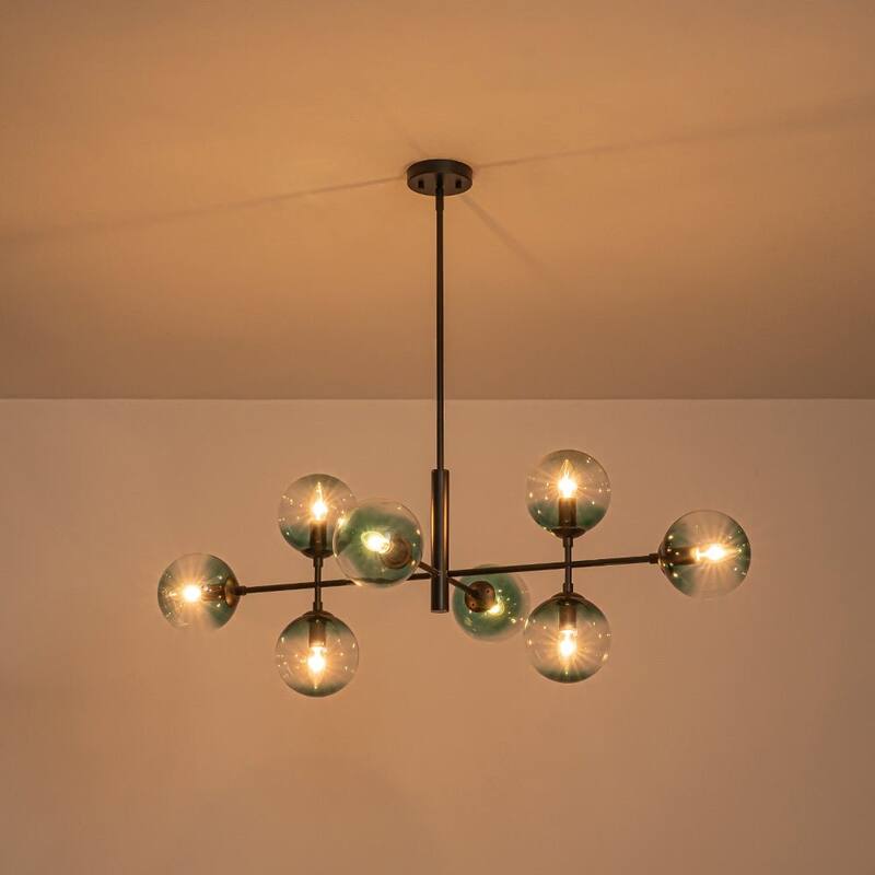 Modern 8-Light Gradient Blue Glass Bubble Linear Sputnik Chandelier