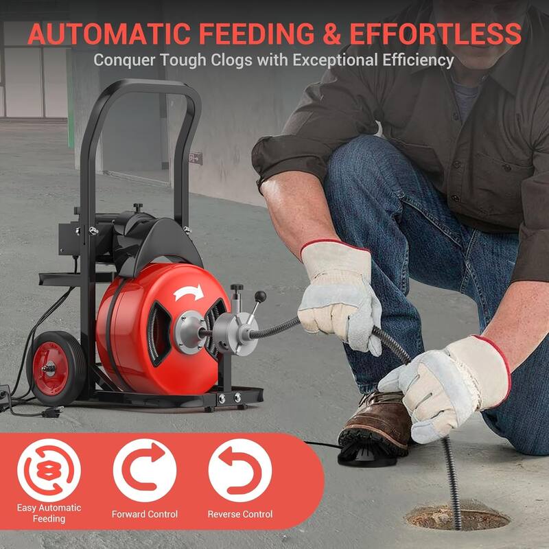Auto-Feed Portable Electric Drain Cleaning Machine for 2" to 4" Pipes