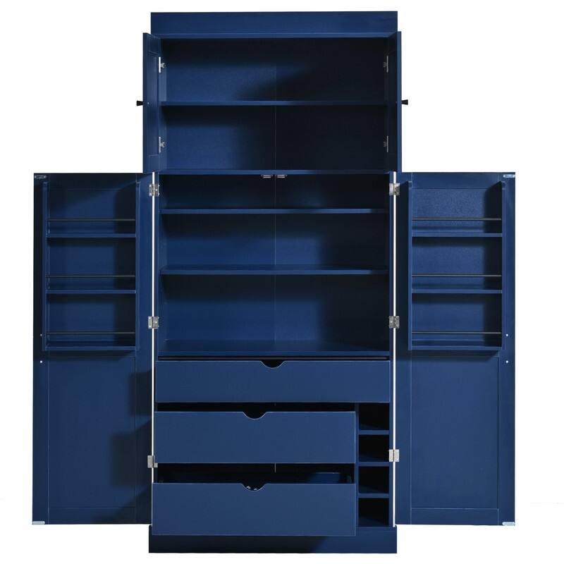 Freestanding 77"Tall Kitchen Pantry with Adjustable Shelves,Door Shelves, Drawers and Wine Racks
