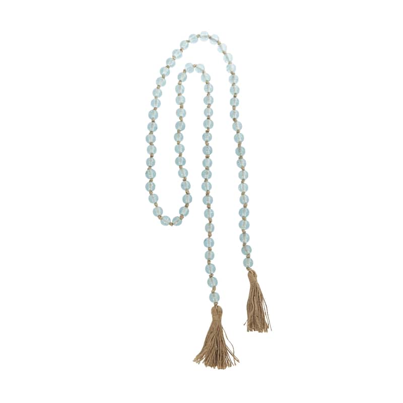 Glass Handmade Round Long Frosted Beaded Garland with Tassel with Knotted Brown Jute - Various Colors - Roche River Decor