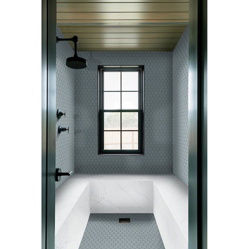 Ackland AKM-P-1.5X1.5HXG-CA 10" x 11" Porcelain Geometric Floor and - Blue Maris