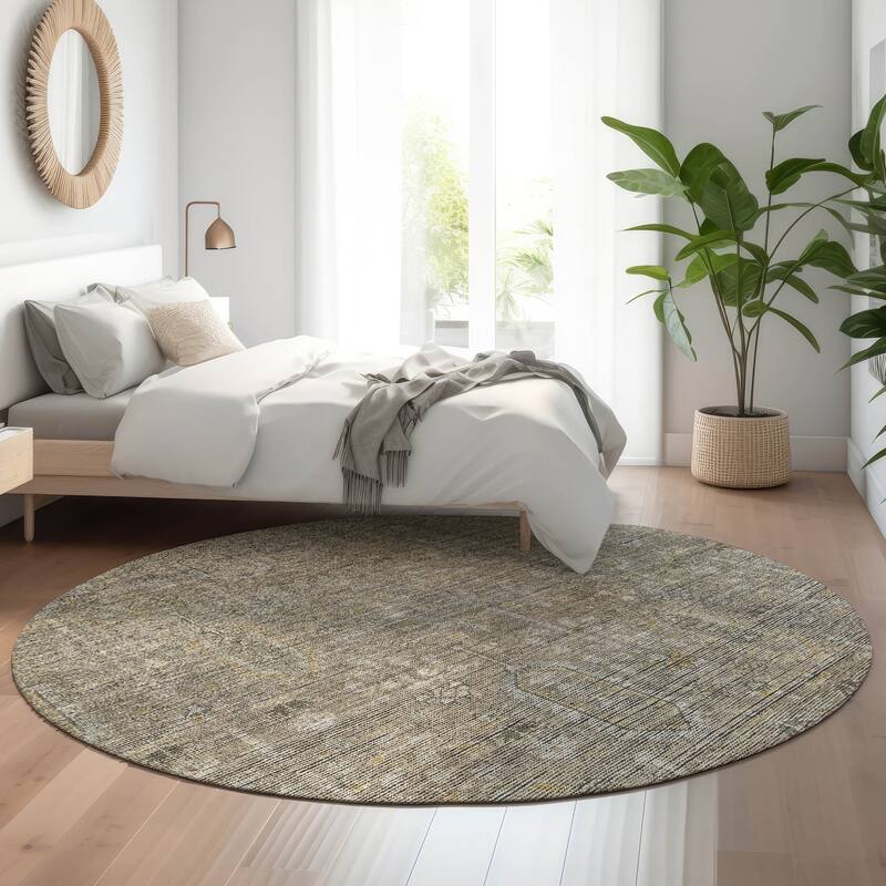 Premium Washable Super Soft Vintage Global Mayfield Rug - Taupe - 8' x 8' - Round