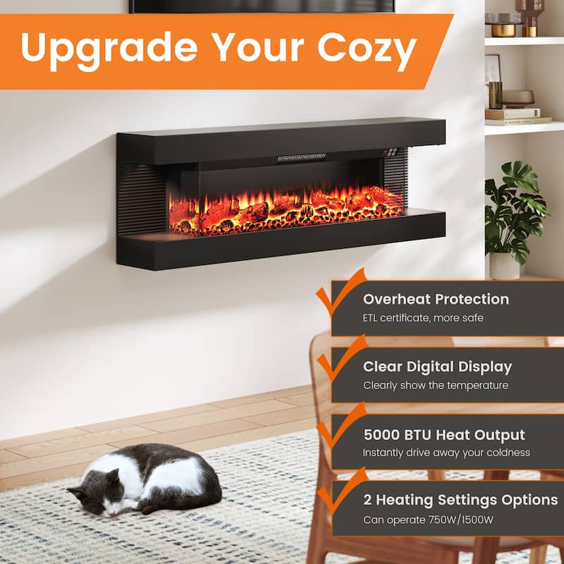 3-Sided Electric Fireplace, Wall Mounted LED Electric Fireplace