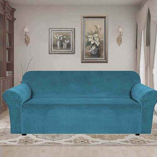 Enova Home Ultra Soft Thick Stretch Velvet Fabric Sofa Slipcover